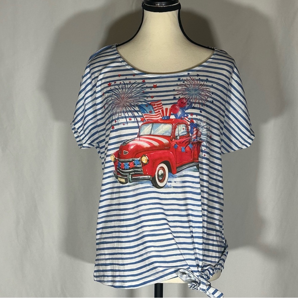 Energe • 4th Of July Striped Tie Shirt In Size Large Independence Day